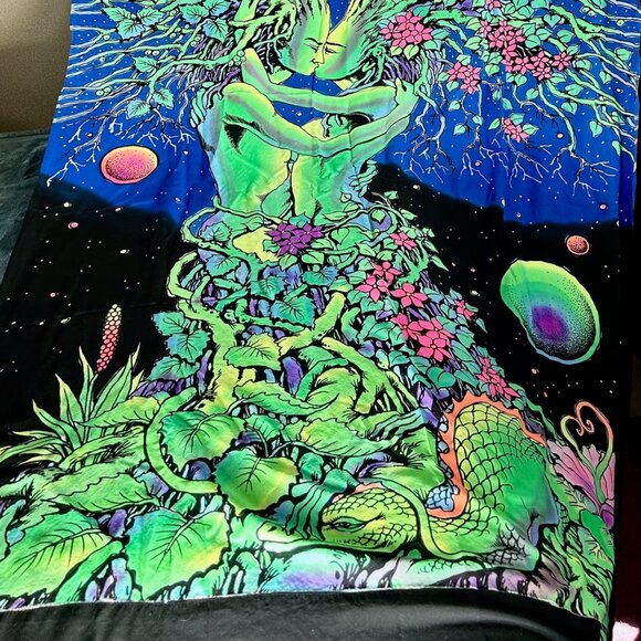 Art -Wall Hanging by Space Tribe.  Psychedelic -Blacklight 45x80 in - Picture 9 of 9